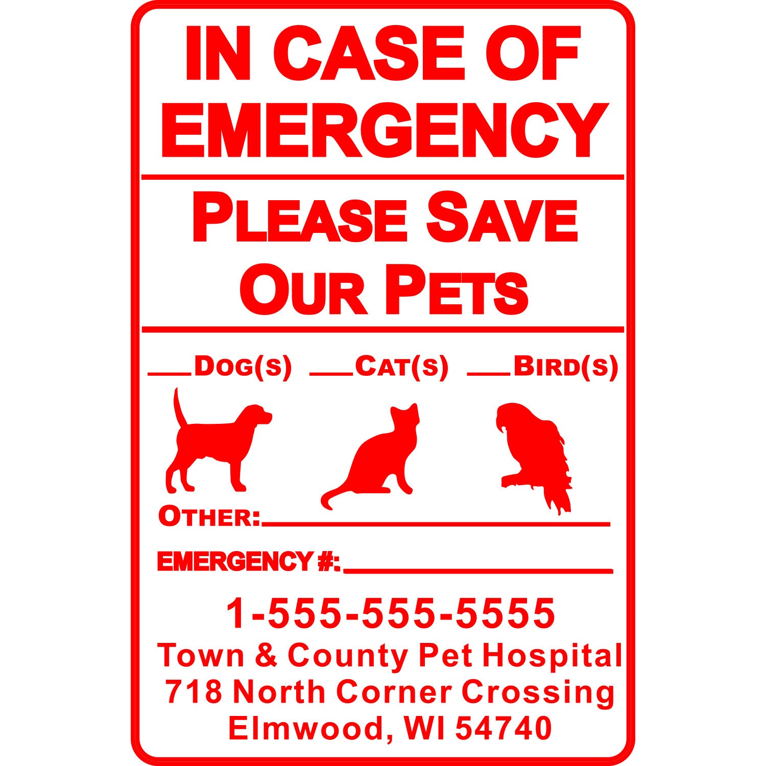 "Please Save Our Pets" Window Cling